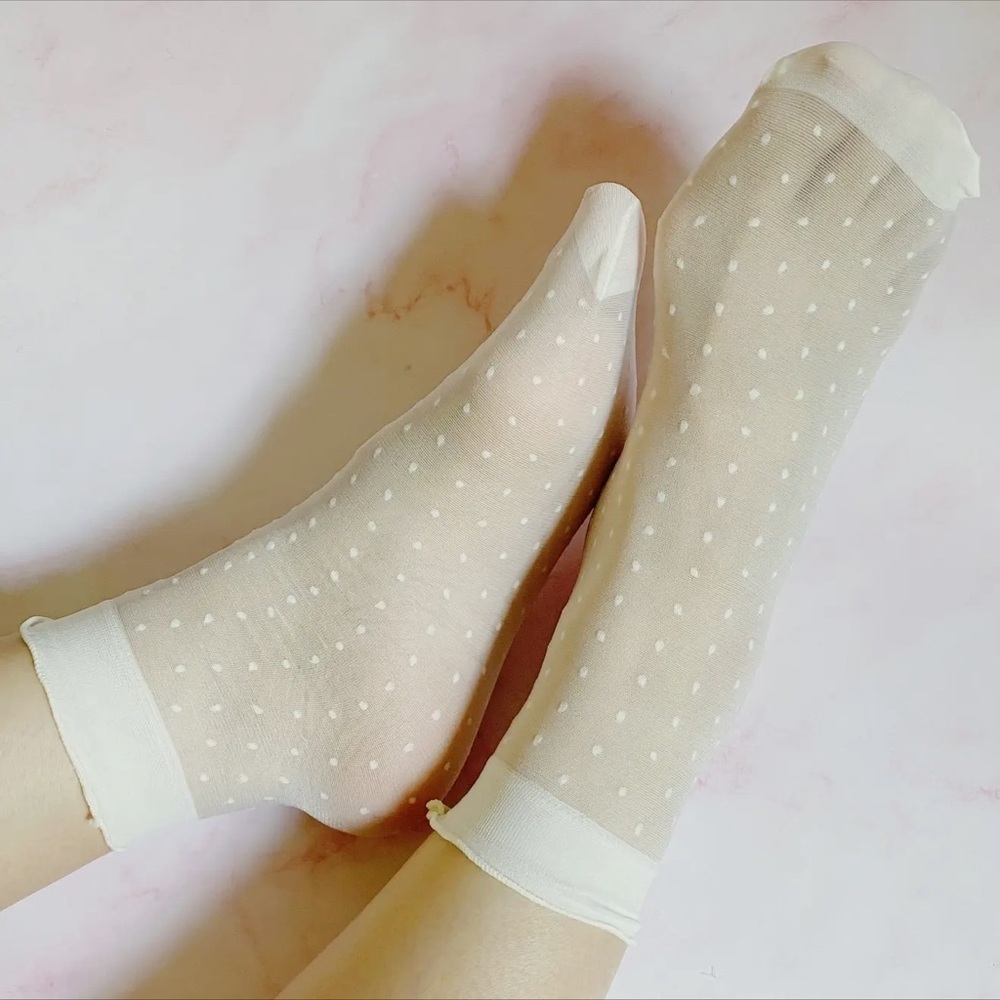 145 - White Polka Dot Mesh Sheer Socks